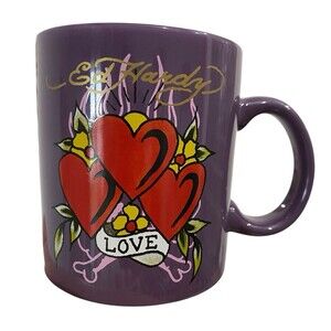 Ed Hardy Purple Love Hearts Tattoo Art Mug New